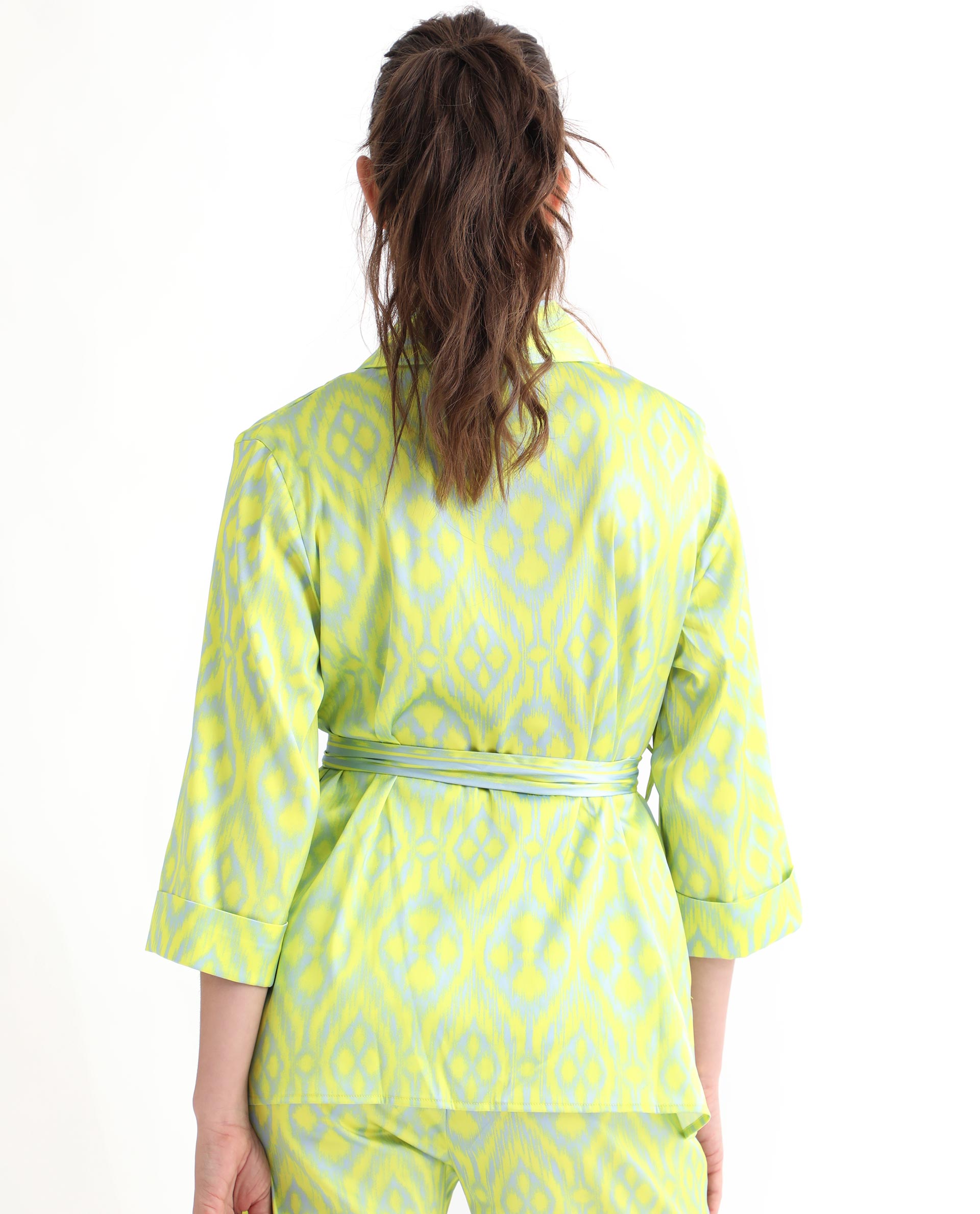 Rareism Women's Wright Flouroscent Yellow Polyester Collarless Abstract Print Regular Fit Top