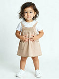 HOP Baby Tan Embroidered Cotton T-Shirt and Pinafore Set