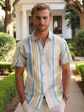 Striped Open Dobby Shirt | Beige
