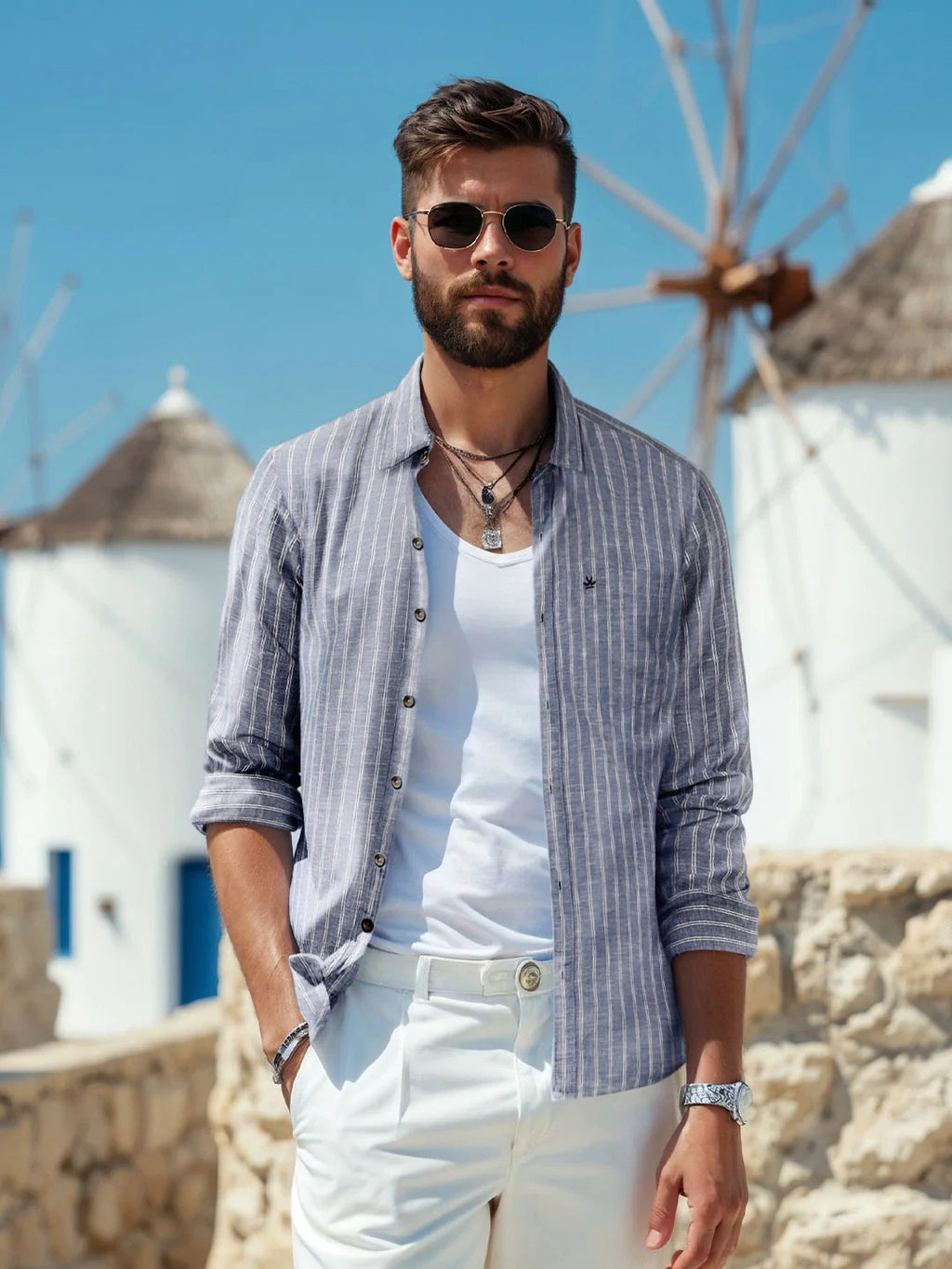 Chambray Striped Classic Shirt | Blue