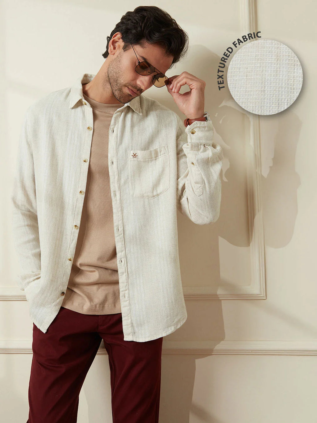 Textured Slim Fit Casual Shirt | Beige
