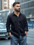 Solid Linen Blend Shirt | Black