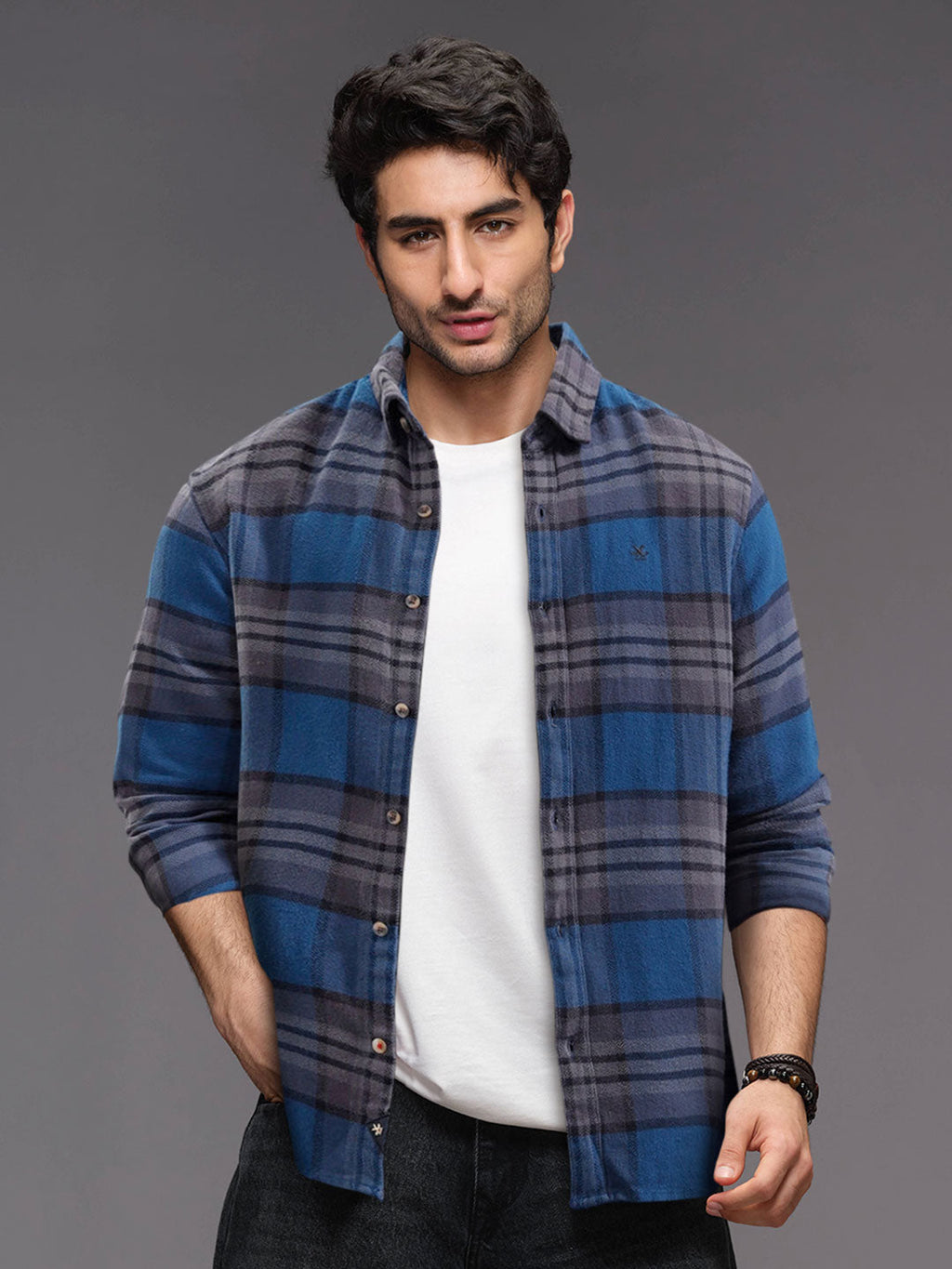 Heavy Herringbone Slim Fit Shirt | Blue
