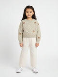 HOP Kids Beige Floral Embroidered Sweater