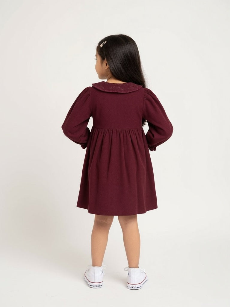 HOP Kids Wine Fit-and-Flare Cotton Dress