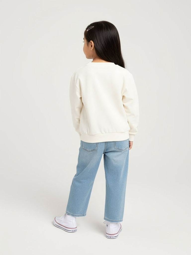 HOP Kids White Floral Embroidered Cotton Sweatshirt