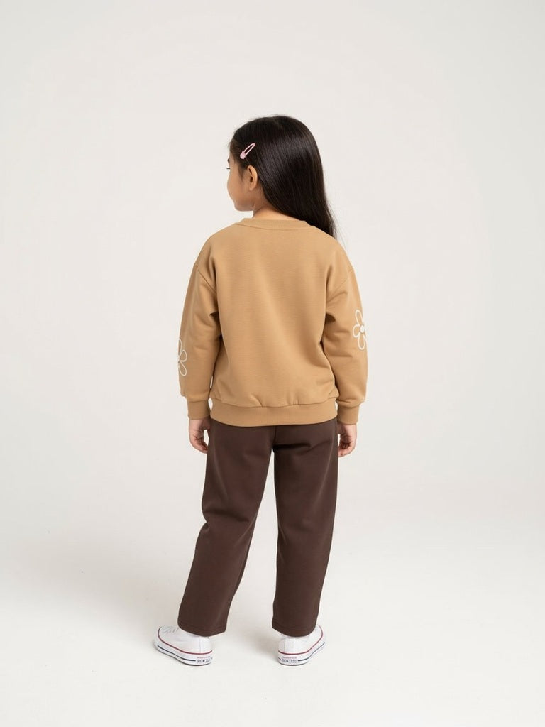 HOP Kids Brown Floral Embroidered Cotton-Blend Sweatshirt
