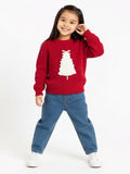 HOP Kids Red Christmas Tree Applique Cotton Sweater