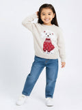HOP Kids Beige Embroidered Cotton Sweater