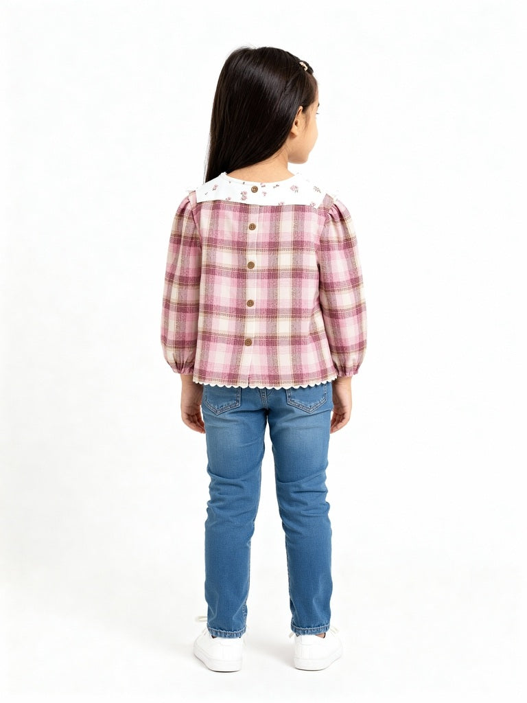 HOP Kids Pink Checkered Cotton Top
