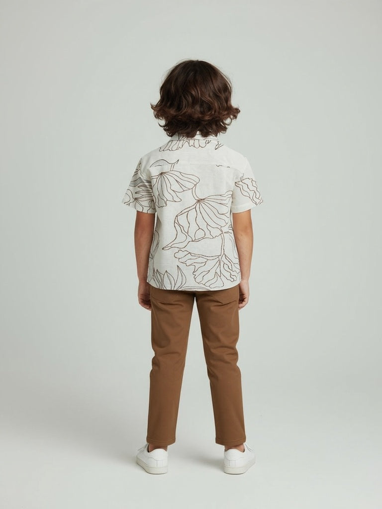 HOP Kids Off-White Botanical-Printed Resort-Fit Shirt