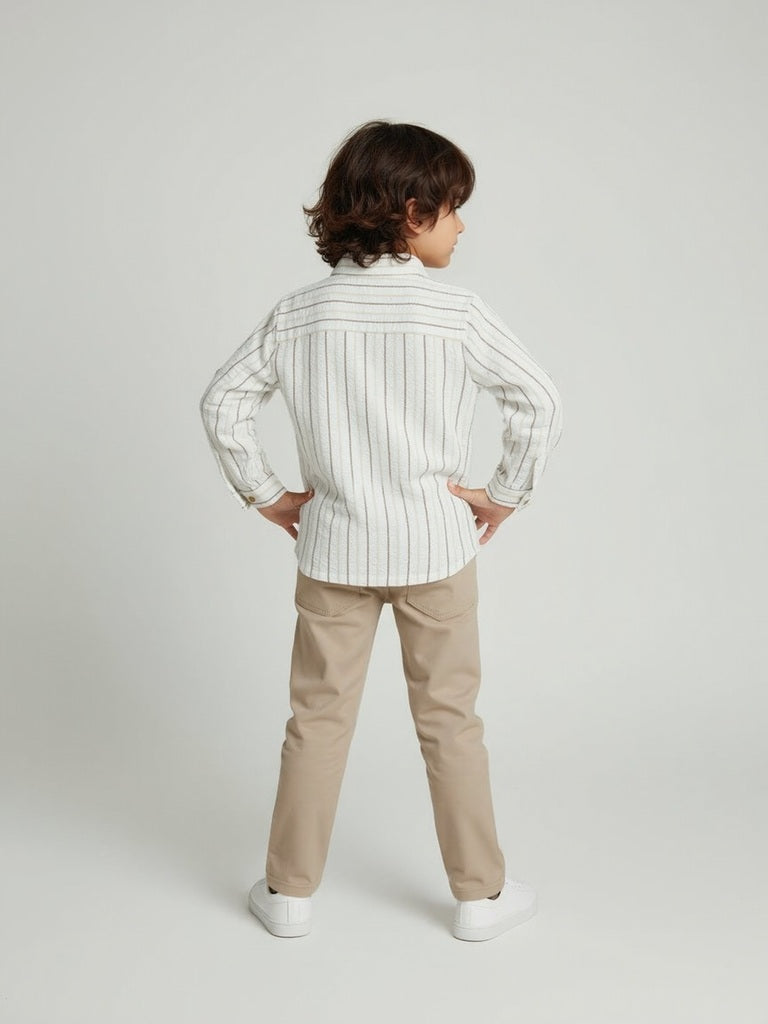 HOP Kids White Striped Relaxed-Fit Cotton Shirt