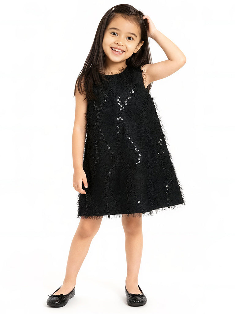 HOP Kids Black Sequin Embellished Party Dress