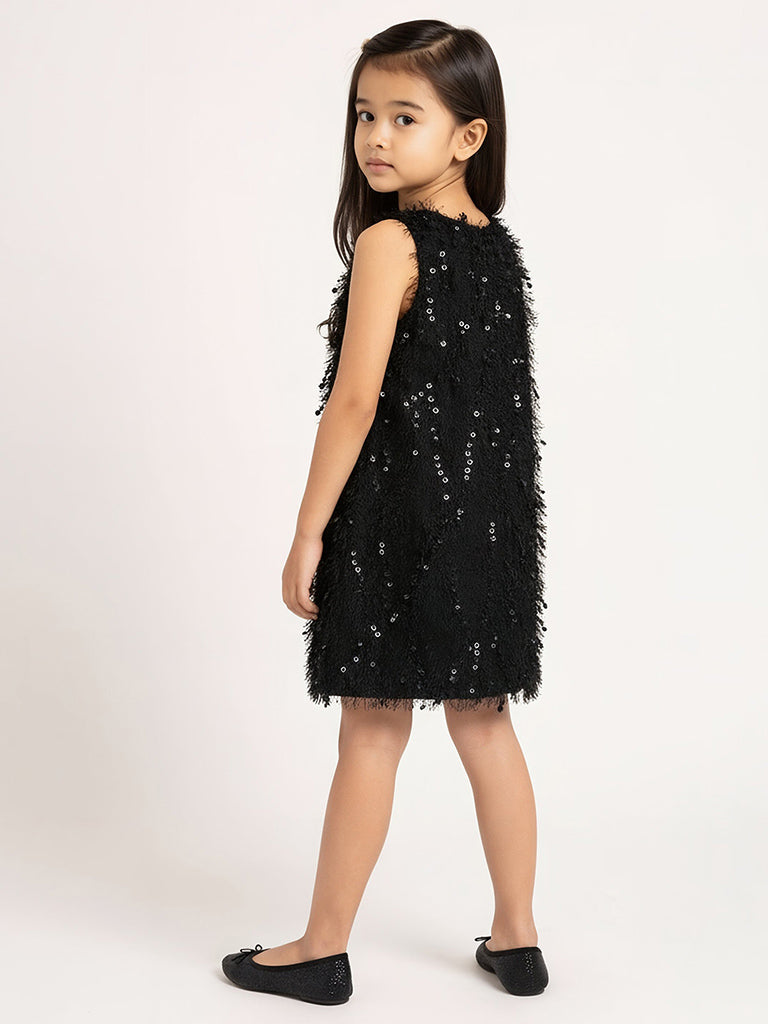 HOP Kids Black Sequin Embellished Party Dress
