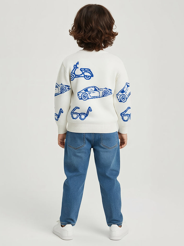 HOP Kids Off-White Printed Cotton Sweater