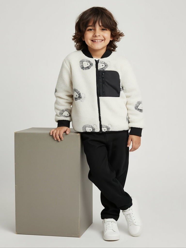 HOP Kids Off-White Animal Design Fleece Jacket