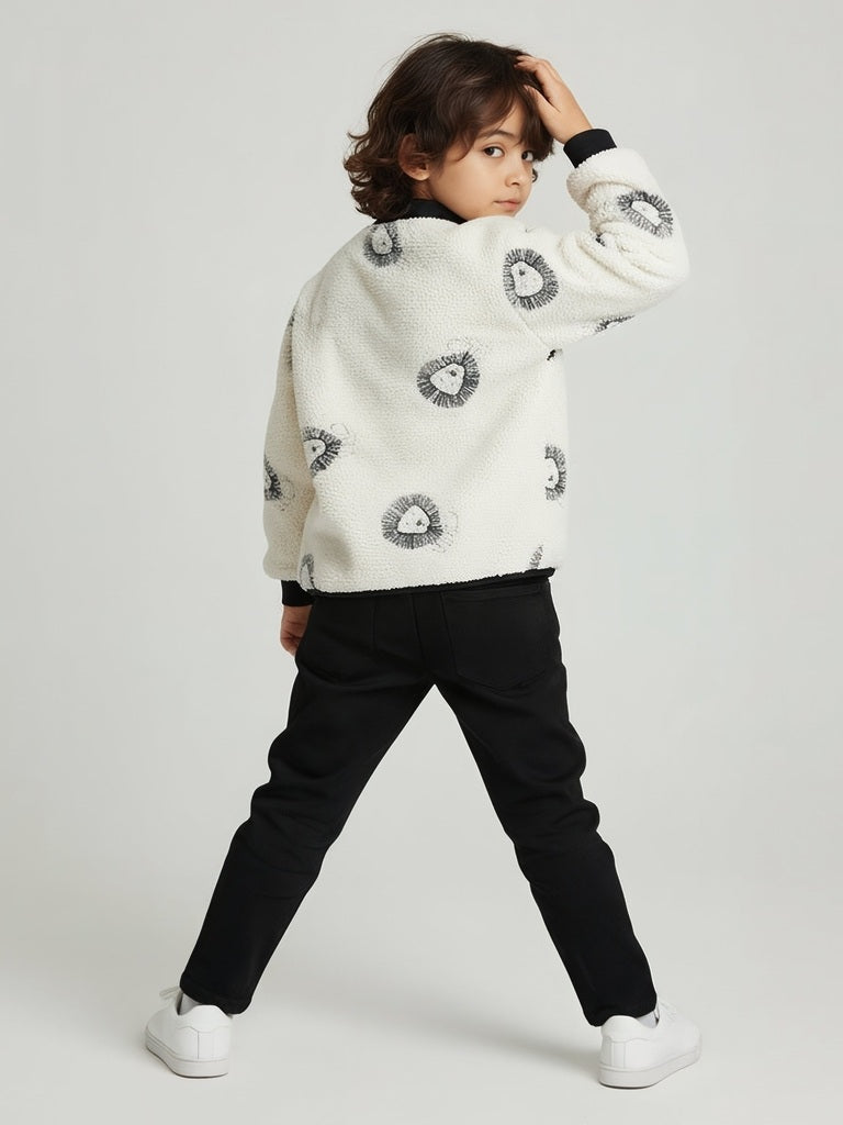 HOP Kids Off-White Animal Design Fleece Jacket