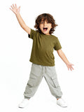 HOP Kids Taupe Mid-Rise Cotton-Blend Cargo Joggers