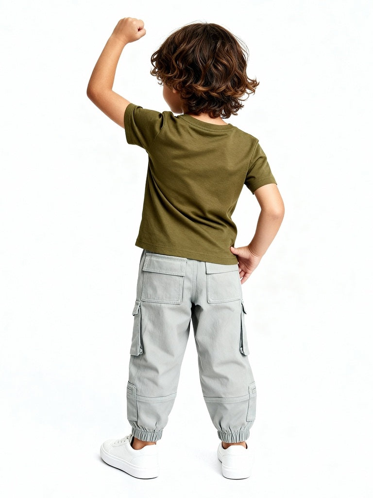 HOP Kids Taupe Mid-Rise Cotton-Blend Cargo Joggers