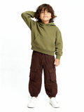 HOP Kids Dark Brown Mid-Rise Cotton-Blend Cargo Joggers