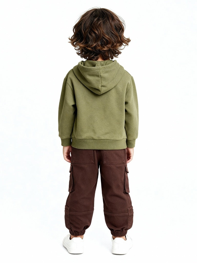 HOP Kids Dark Brown Mid-Rise Cotton-Blend Cargo Joggers