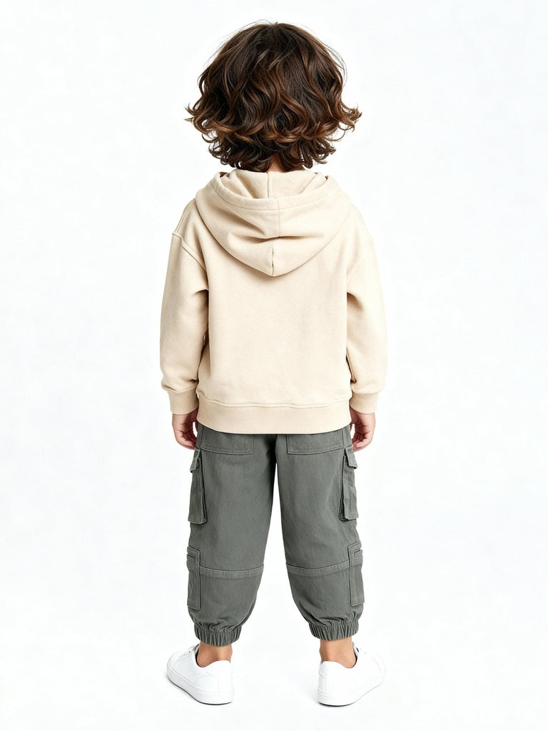 HOP Kids Olive Solid Mid-Rise Cotton-Blend Joggers