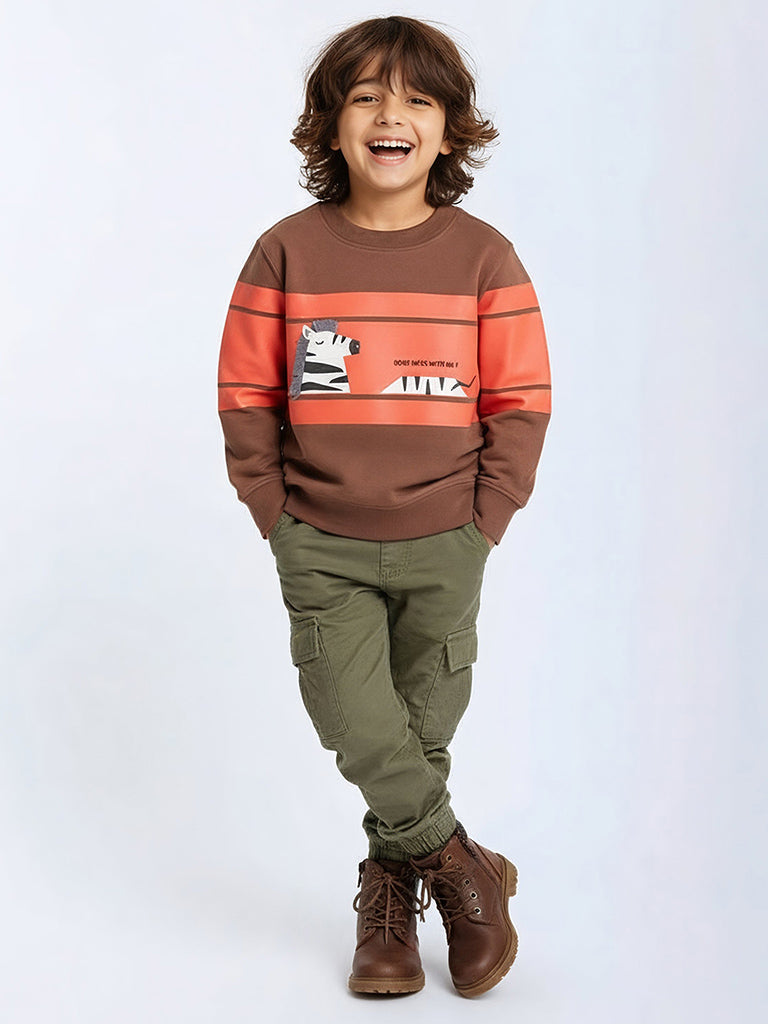 HOP Kids Brown Printed Cotton-Blend Sweatshirt