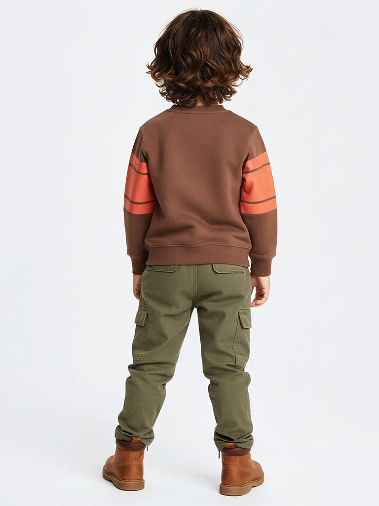 HOP Kids Brown Printed Cotton-Blend Sweatshirt
