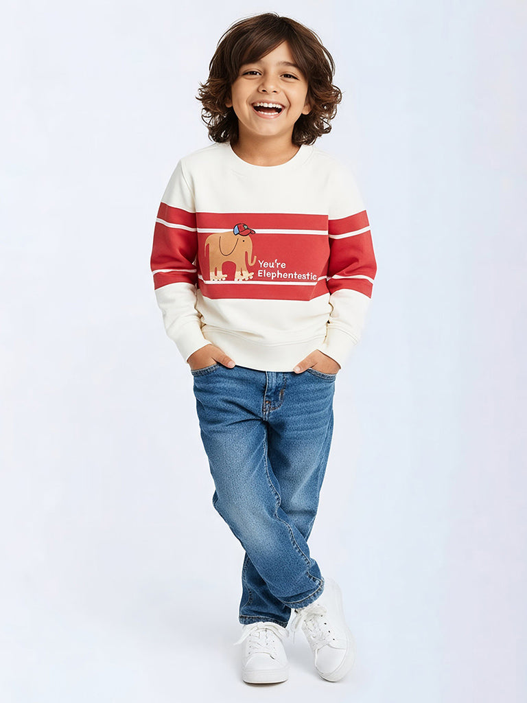 HOP Kids Off-White Striped Cotton-Blend Sweatshirt