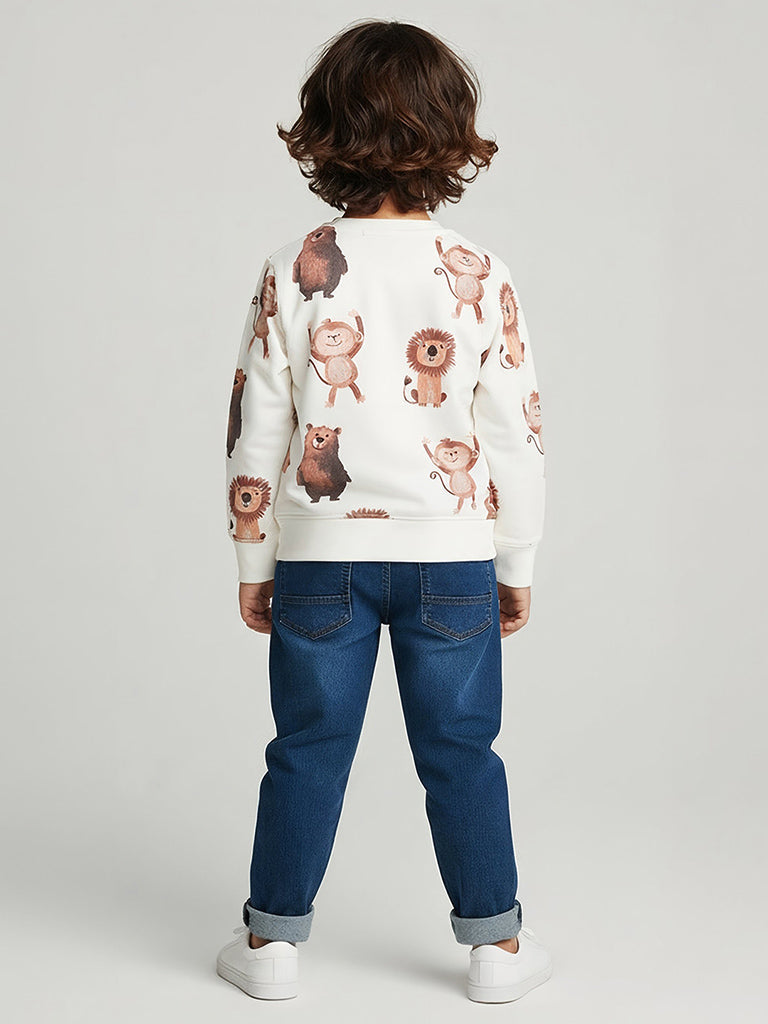 HOP Kids Off-White Animal Printed Cotton-Blend Sweatshirt