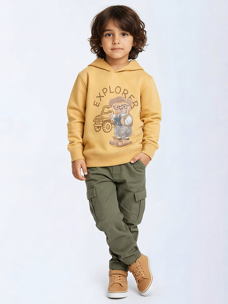 HOP Kids Mustard Teddy Pattern Hoodie