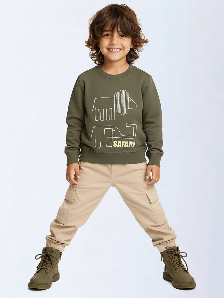 HOP Kids Olive Embroidered Cotton-Blend Sweatshirt