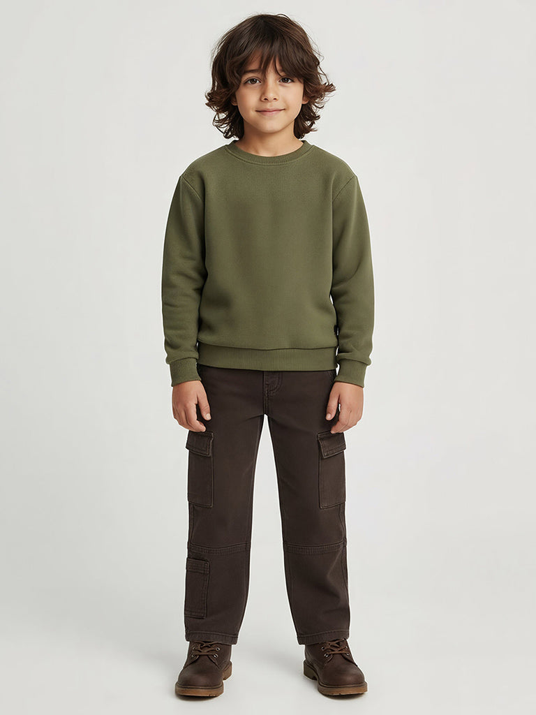 HOP Kids Dark Brown Relaxed-Fit Mid-Rise Cargo Jeans