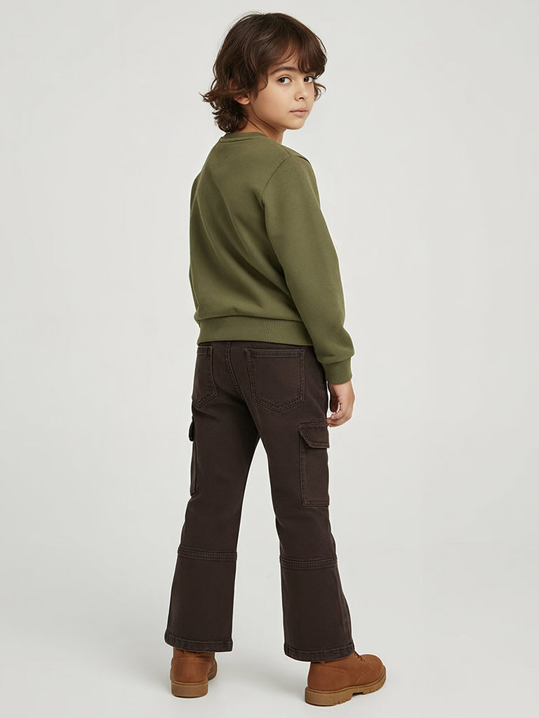 HOP Kids Dark Brown Relaxed-Fit Mid-Rise Cargo Jeans