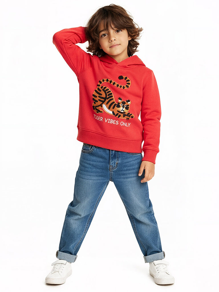 HOP Kids Red Animal Applique Cotton-Blend Hoodie