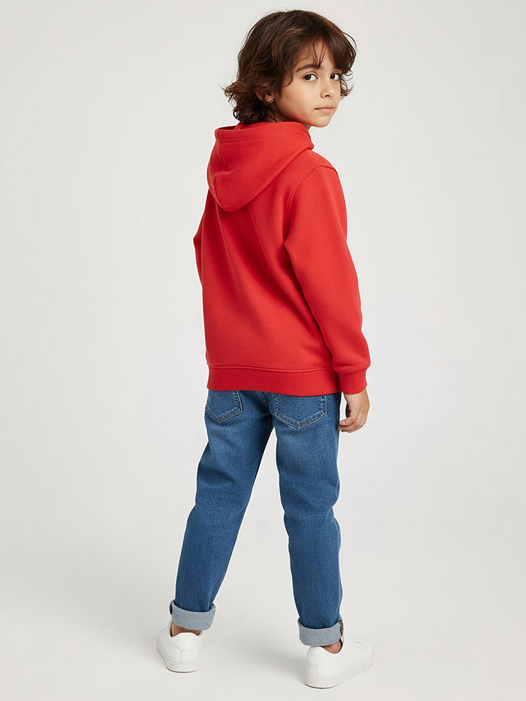 HOP Kids Red Animal Applique Cotton-Blend Hoodie