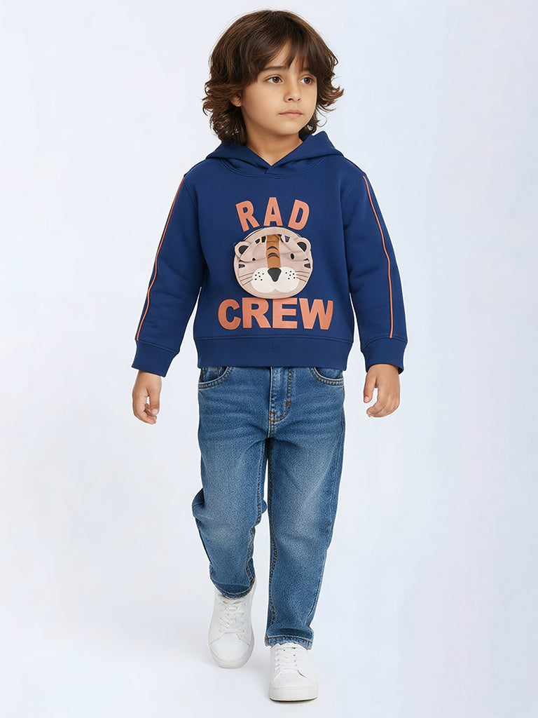 HOP Kids Navy Animal Design Cotton-Blend Hoodie