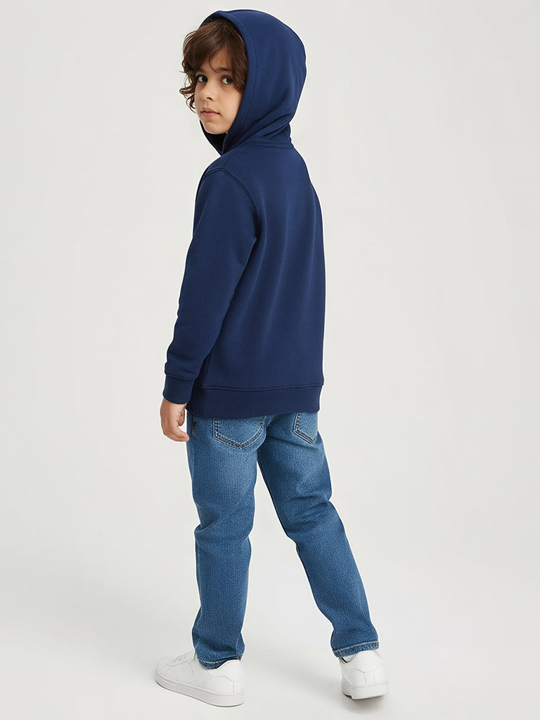 HOP Kids Navy Animal Design Cotton-Blend Hoodie