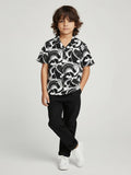 HOP Kids Black and White Abstract Print Resort-Fit Shirt