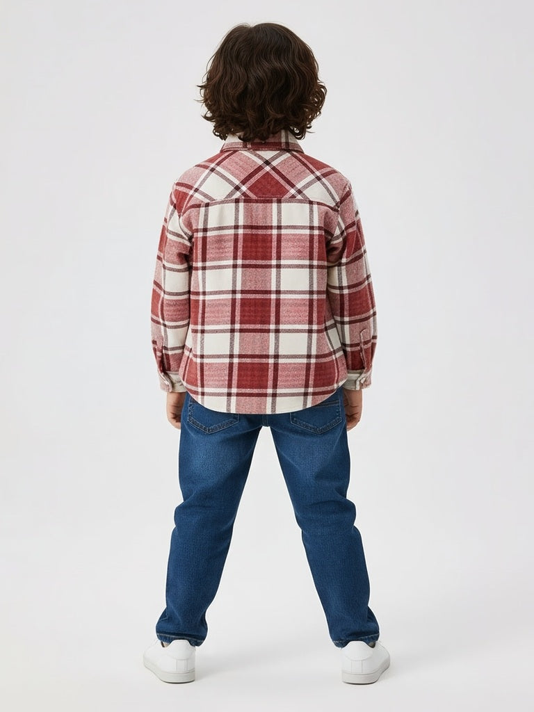 HOP Kids Red Checkered Cotton Shirt