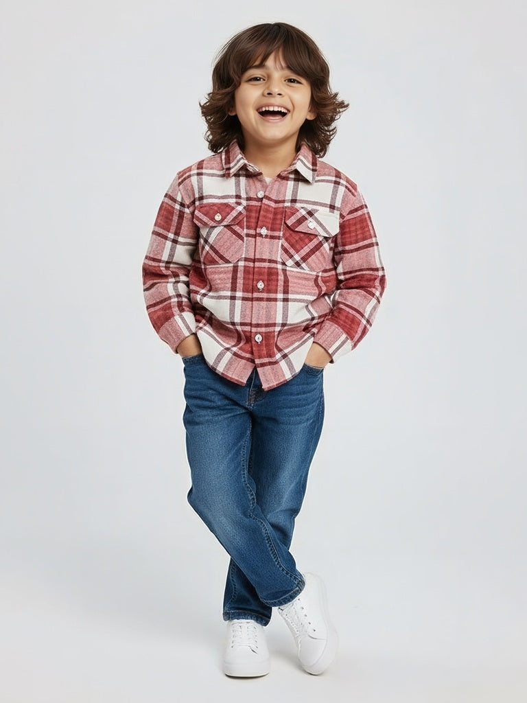 HOP Kids Red Checkered Cotton Shirt