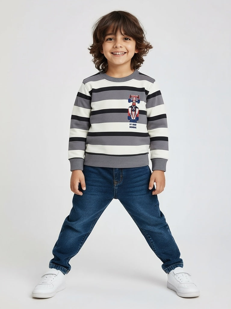 HOP Kids Grey Striped Cotton Sweatshirt