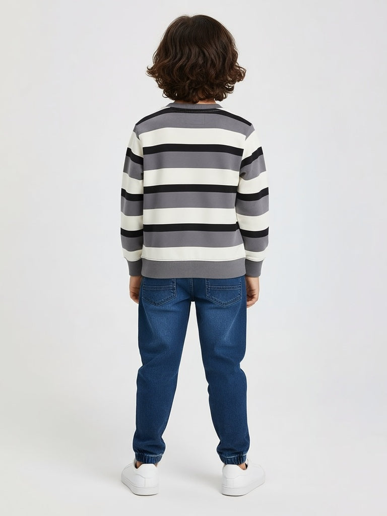 HOP Kids Grey Striped Cotton Sweatshirt