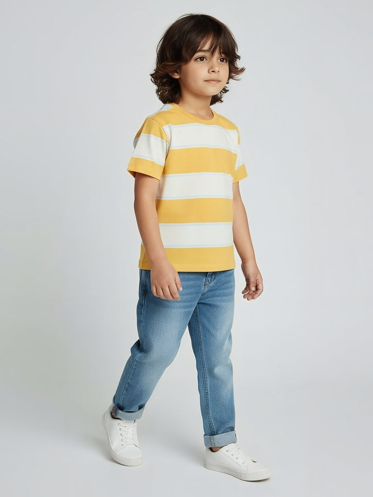HOP Kids Yellow Striped Cotton T-Shirt