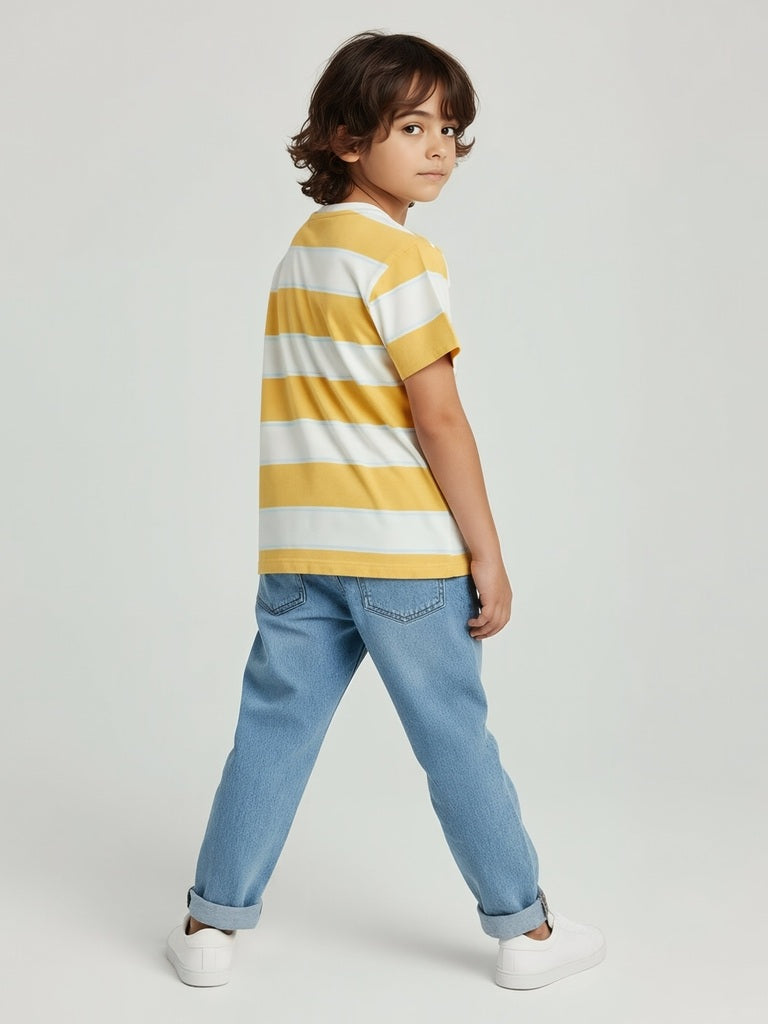 HOP Kids Yellow Striped Cotton T-Shirt