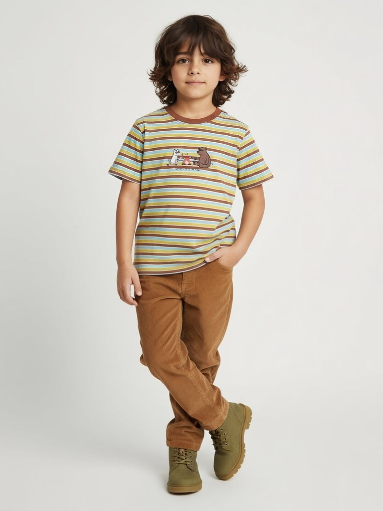HOP Kids Multicolour Striped Cotton T-Shirt