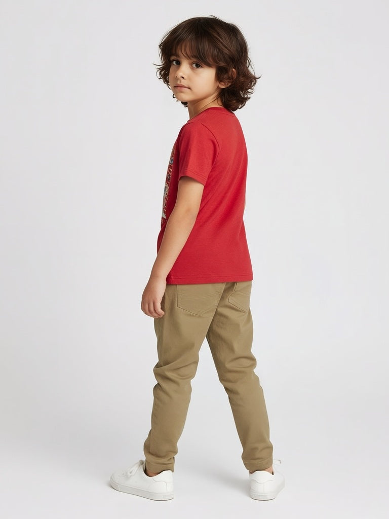 HOP Kids Red Embossed Cotton T-Shirt