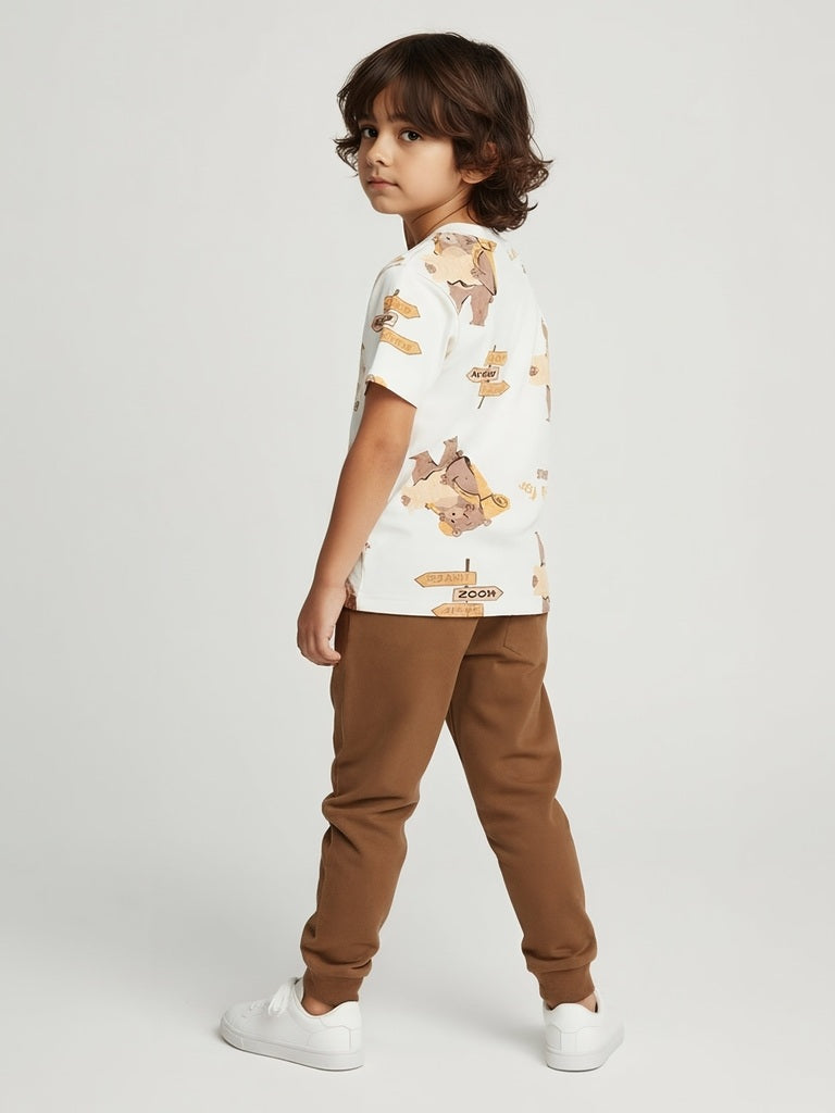 HOP Kids Off-White Animal Printed Cotton T-Shirt