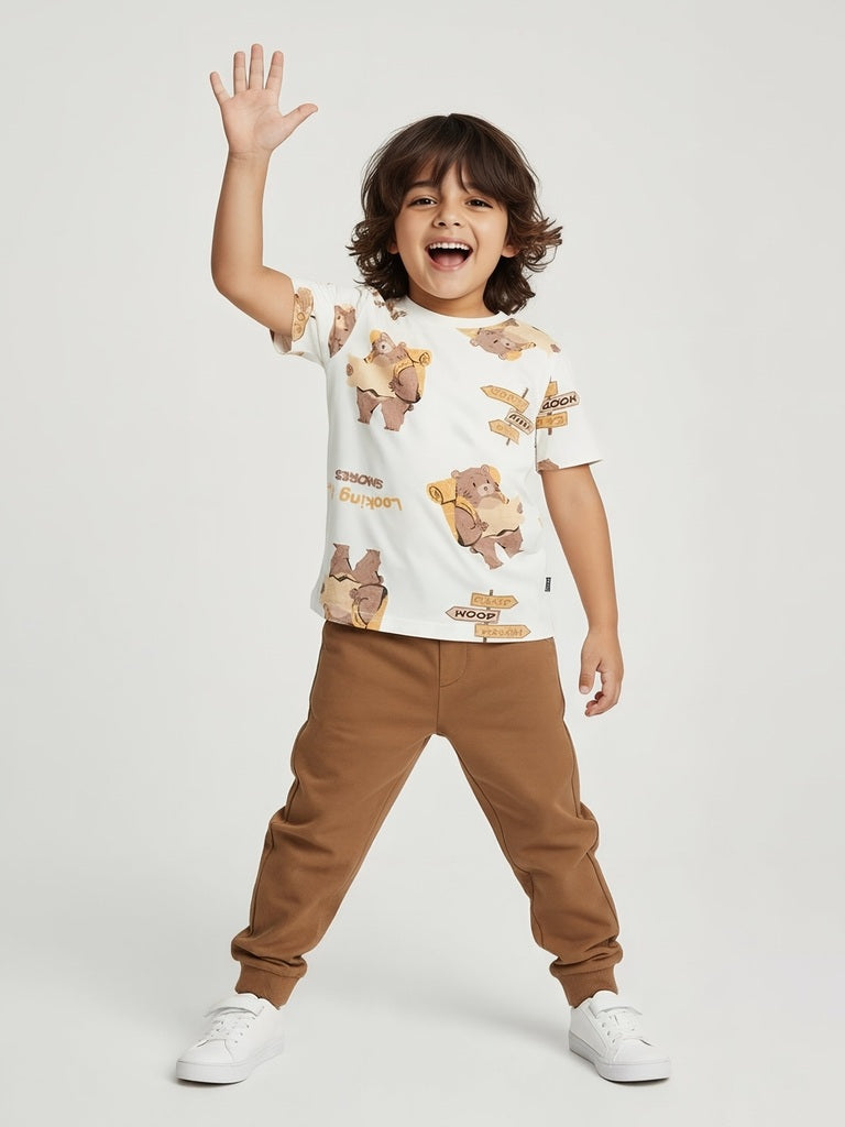 HOP Kids Off-White Animal Printed Cotton T-Shirt
