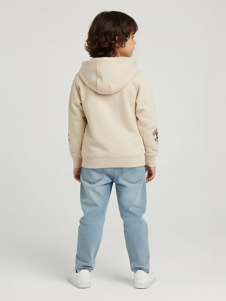 HOP Kids Beige Printed Cotton-Blend Hooded Jacket